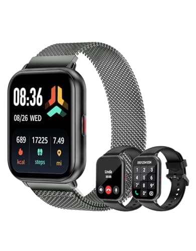 Smart Watches for Women Men (Answer/Make Calls, 3 Bands), 1.85" Fitness Tracker Watch for iPhone/Android Phones with Heart Rate Monitor Sleep/Steps Tracker 100+ Sports Pedometer Waterproof (Black)