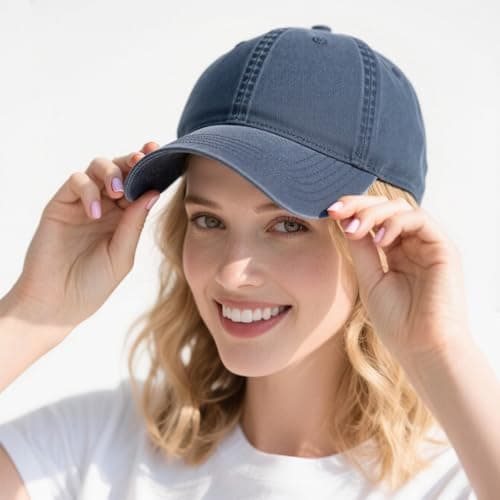 Oeyliz Baseball Cap Women Baseball Hat Vintage Washed Distressed Cap One Size Men Women Running Fishing Workouts Outdoor Adjustable Plain Hat Navy Blue - Image 1