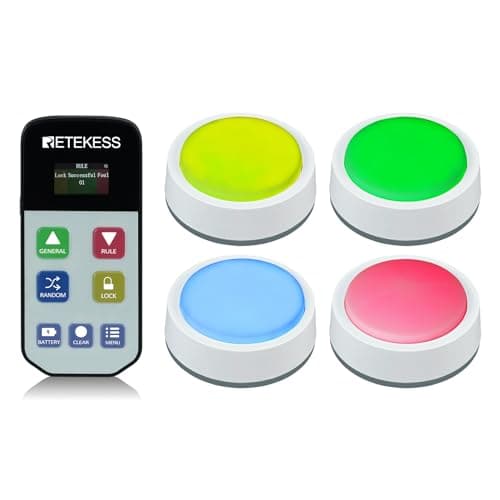 Retekess TM102 Trivia Buzzers,Jeopardy Buzzers,3 Working Modes,66ft,Physical Switches,Family Feud Game for Adults with 4 Rechargeable Buzzers - Image 1