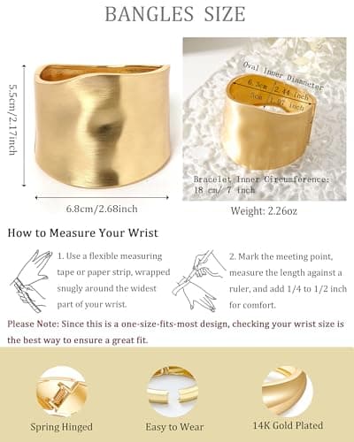 AYWFCBF Bangle Bracelets for Women | Trendy wide Bracelets | Hinged Arm Cuff Bangles 14k Gold Plated Chunky Jewelry for Women - Thumbnail 5