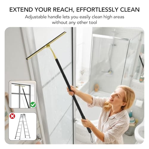 Shower Squeegee with Long Handle, 15-51" Telescopic Squeegee for Window Cleaning, Window Squeegee for Glass Doors, Extendable Window Cleaner Tool for Tile Walls, Sliding Door, Floor, Car Windshield-GD - Thumbnail 2