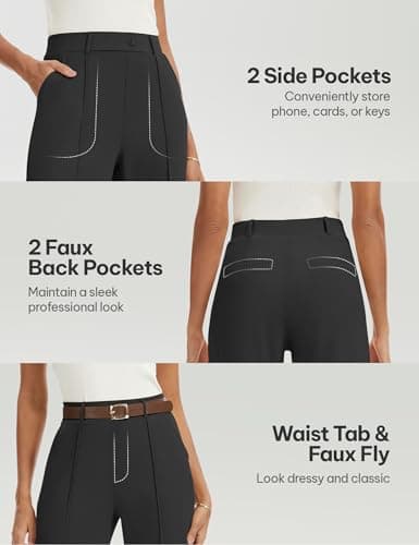 AVAMO Wide Leg Dress Pants for Women Pull On Stretchy Work Pants with Pockets High Elastic Waist Office Business Black - Thumbnail 6