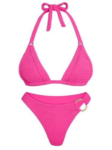 ANRABESS Bikini Sets for Women Triangle Two Piece Halter Bathing Suit 2026 Summer Beach Vacation Strap Thong Sexy Swimsuit Hot Pink Small - Image 1