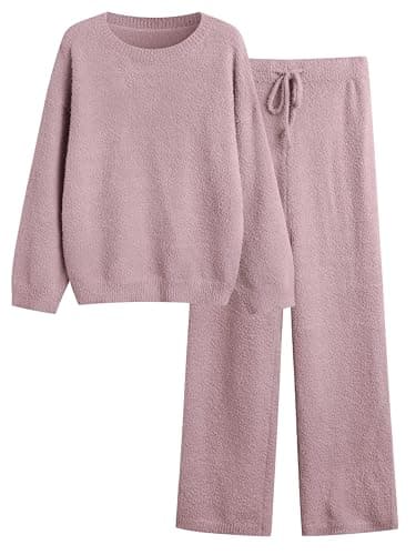 GKBK Lounge Sets for Women 2 Piece Fuzzy Fleece Pajamas Long Sleeve Oversized Lounge Set 2025 Fall Winter Trendy Purple S - Image 1