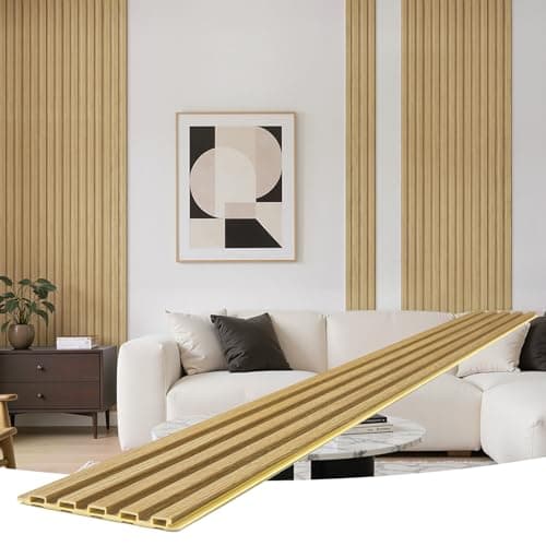 Tepanecov WPC Slat Wall Paneling, 8-Pack Wood 3D Wall Panels for Interior Wall Decor, TV Background, Living Room, 96 x 6 in (Oak) - Image 1