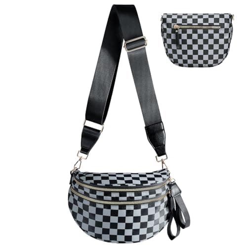 Checkered Crossbody Bag Bum Bags for Women Nylon Checkered Purse Large Fanny Packs Sling Bag Handbag Cross Body Bags - Image 1