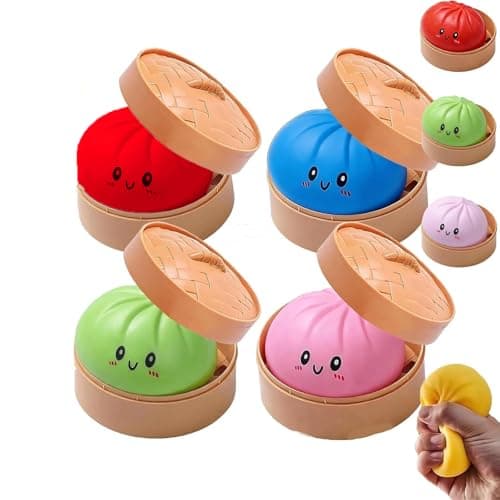 Mystery Dumpling Squishy, 4 Inch Jumbo Dumpling Stress Ball, Squishy Bun, Anxiety Relief Fidget, Soft Squeeze Decompression Dough for Adults Classroom Prizes & Party Favors (4pcs-a) - Image 1