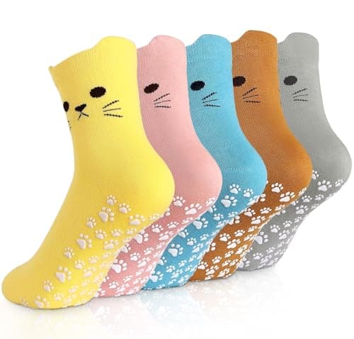 GIAG.IO Cute Pilates Socks, Pilates Socks with Grips 5 Pairs for Women Non-slip Grippy Yoga Sock Crew Size 7-9 for Barre Ballet Barefoot Workout - Image 1