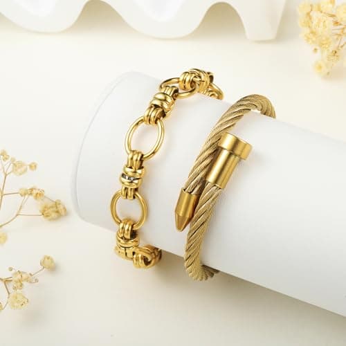 LCTrusttmor Gahna 18K Gold Plated Bracelets Set for Women, Stackable Adjustable Link Chain Bracelet, Trendy Jewelry Gifts for Women - Thumbnail 5