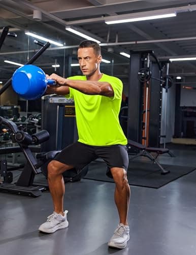 PINSPARK Workout Shirts for Men - Lightweight Crewneck Running Athletic T-Shirts Short Sleeve Quick Dry Moisture Wicking Gym Tees L Neon Green - Thumbnail 2