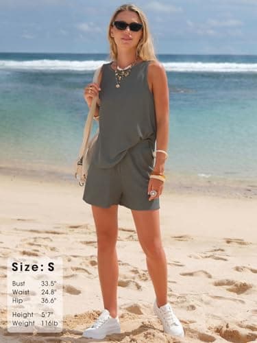 EXLURA Women's Summer 2 Piece Outfits Sleeveless Tank Top Matching Shorts Sets Lounge Sets Beach Vacation Cruise Clothes 2026 - Thumbnail 3