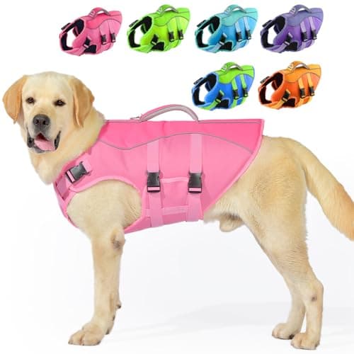 PETDSH Dog Life Jacket Medium, High Flotation Dog Life Vest for Swimming Boating, Reflective Puppy Lifejacket with Superior Buoyancy and Rescue Handle, Adjustable Safety Dogs Floating Vests - Image 1