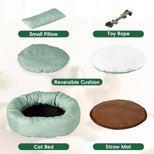 Colewin Small Cat Bed for Indoor Cats Dogs, Washable Round Donut Pet Bed for Puppies Kittens, Cute Rabbit Bunny Beds with Reversible Winter & Summer Cushion for Pets Up to 8lbs (Green) - Thumbnail 3