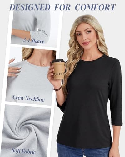 GAYHAY Light Blue Shirts for Women 3/4 Length Sleeve T-Shirts Spring Tops 2026 Trendy Casual Loose Fit Summer Outfits - Thumbnail 3