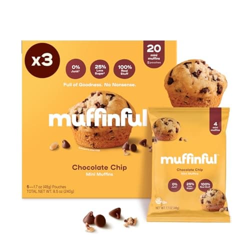 Muffinful Triple Chocolate Chip Mini Muffins – Bakery Fresh Bite-Sized Treats – 60 Muffins Total (15 Packs of 4) – Less Sugar, Nothing Artificial, Individually Wrapped - Image 1