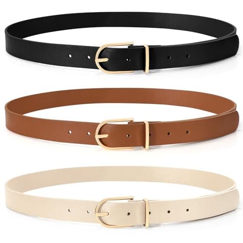 SUOSDEY 3 Pack Womens Fashion Leather Belts for Jeans Dresses Pants Black Brown Beige Ladies Belts with Gold Buckle - Image 1