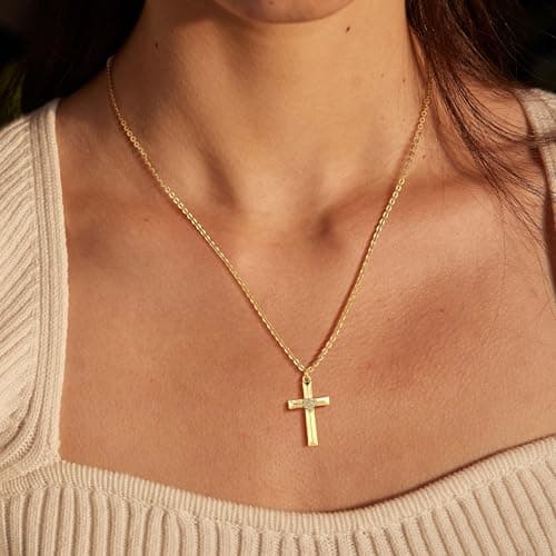 Valloey Rover Cross Necklace for Women,Dainty 14K Real Gold Plated Diamond Cubic Zirconia Cross Crucifix Faith Pendant Necklace Trendy Christian Easter Basket Essentials Stuffers Religious Jewelry Gifts for Women Mom - Thumbnail 2