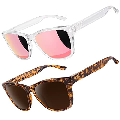LINVO Polarized Sunglasses for Women Men, Clear Frame Colorful Mirrored Sun Glasses with UV Protection - Image 1