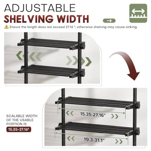 Goovilla Over The Toilet Storage Shelf, 4 Tier Bathroom Organizer Shelves with 64-124inch(H) 15-27inch(W) Adjustable No Drilling Tension Mounting, Black Space Saver Bathroom Shelf Rack Above Toilet - Thumbnail 4