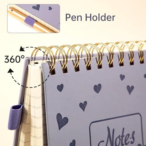 Yoment Top Spiral Notebook A5 Leather Hardcover Steno Pads, 240 Pages 100 GSM Cute Top Bound Spiral Notebooks College Ruled 6 x 9, Left Handed Spiral Notepads for Work, School, Home, Purple - Thumbnail 3