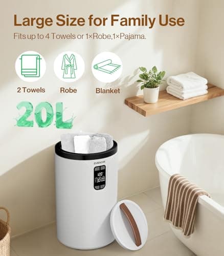 Evenchic Towel Warmer, 20L Hot Towel Warmers for Bathroom with 24H Timer, Temperature Adjustable, LED Display, Auto Shut Off, Even Heated for Oversized Towels, Bathrobes, Blankets - Thumbnail 6