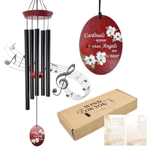 Windchime Cardinal Memorial Wind Chimes –Tuned Sympathy Wind Chime with “Cardinals Appear When Angels are Near” Saying, Red Bird Wind Sail, Outdoor Garden Gift for Loss of Loved One, Mom, Grandma - Image 1
