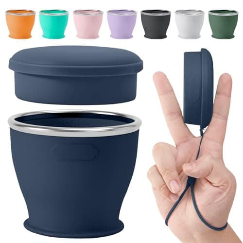 Sinyon Collapsible Travel Cup, BPA-Free Reusable Water Cup, Lightweight Drinking Cups with Lids and Carrying Strap, Dishwasher Safe Silicone Cups for Camping, Travel, Airports, Hotel (6.7oz, Navy) - Image 1