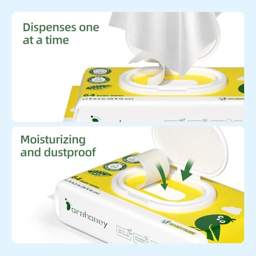 Dorahoney 100% USA Cotton Baby Wipes, 99% Purified Water Unscented Wet Wipes for Sensitive Skin, Hypoallergenic & Plastic-Free, 256 Count (4 Flip-Top Packs of 64) - Thumbnail 4