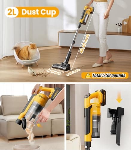 qimedo 8000mAh Cordless Vacuum Cleaner with 2 Batteries V2, 700W Exclusive 2-in-1 Vacuum Cleaner for Carpet, 7 in 1 Best Electric Stick Vacuum for Home/Hardwood Floor/Pet Hair/Dorm - Thumbnail 5