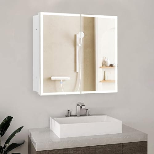 FOMAYKO 32"x26" Bathroom Medicine Cabinet with LED Light, Adjustable Color Temperature, Anti-Fog, with Touch Switch, Double Door, Recessed or Surface Mount - Image 1