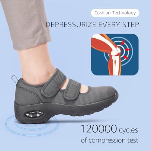 STQ Orthopedic Walking Shoes Adjustable Barefoot Mary Jane Diabetic Shoes Comfortable Breathable Nurse Shoes, Dark Grey, Size 6.5 - Thumbnail 3