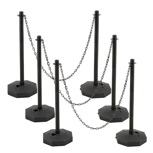Outspurge 6 Pack Traffic Delineator Post Cones, Plastic Stanchion Post Set with Fillable Base and 5.4 Ft Chains, Traffic Control Warning Parking Lot for Parking Lot Construction, garages (Black) - Image 1