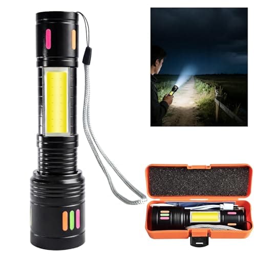Jercoda LED Rechargeable Flashlight High Lumens, Zoomable Tactical Flash Light with COB Side Light & LCD Battery Display, Powerful Aluminum Handheld Flashlight IPX4 for Home Emergency Camping - Image 1