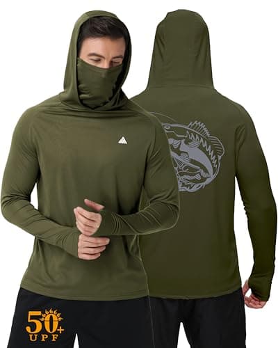 Mask Shirts for Men Long Sleeve Fishing Shirts for Men's Sun Protection Hoodie for Men UV Protection Shirt for Mens Moisture Wicking Pullover Army Green X-Large - Image 1