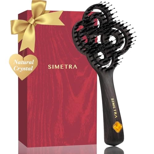Simetra Detangler Hair Brush for Women and Men, Holiday Present - Original Detangling Brush for Curly Hair/Wet & Dry Hair, Natural Boar Bristles Hairbrush - Natural Crystal Inlay & 14K Gold Plating - Image 1