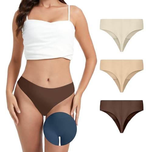 OVRUNS Seamless Thongs for Women 3 Pack underwear High Waist Invisible Panty Liners Workout G-String - Image 1