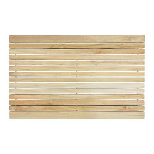 Nordic Teak 100% Solid Teak Wood String Mat - Indoor and Outdoor Use - Non-Slip Wooden Platform for Sauna, Pool, Hot Tub Flooring Decor and Protector (Natural Finish, 31.4" x 19.6") - Image 1