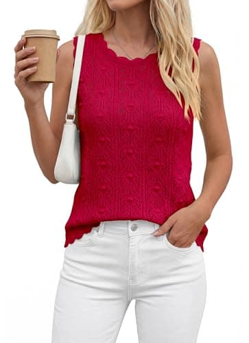 BTFBM Crochet Tops for Women Sleeveless Knit Sweater Vest Tank Top Summer Spring 2026 Cover Ups Beach Vacation Clothes(Red, Medium) - Thumbnail 6