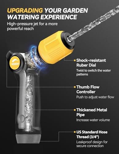 VOXON Garden Hose Nozzle Heavy Duty Metal - High Pressure Water Hose Nozzle Sprayer with Thumb Flow Control, Adjustable Spray Patterns for Outdoor Plants/Lawn Watering, Car Washing, and Pet Showering - Thumbnail 3