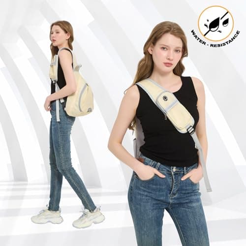 Seektop Anti-Theft Sling Bag RFID Blocking Waterproof Nylon Lightweight Mini Crossbody Backpack Shoulder Bags Cross Body for Travel Hiking Outdoor Commuting Men Women Beige - Thumbnail 6