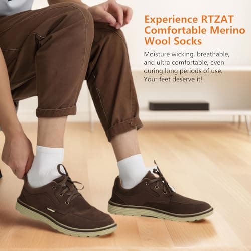 RTZAT Men's Women's 90% Merino Wool Ankle Athletic Business Casual Running Moisture Wicking Arch Support Thin Wool Socks, White, Large, 3 Pairs - Thumbnail 3