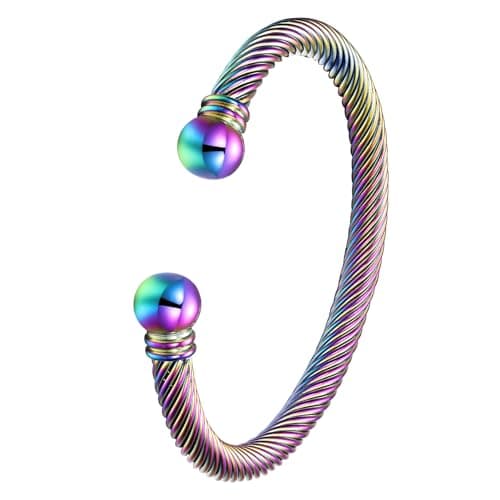 BOLAGTIER Stainless Steel Twisted Cable Wire Bracelets Adjustable Open Cuff Bangle Bracelet Vintage Jewelry Gift for Women (C-Rainbow) - Image 1
