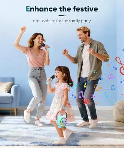 Mini Karaoke Machine Toy for Kids, Portable Karaoke Machine with 2 Wireless Microphone for 4,5,6,7,8,9,10,11,12+ Years Old Christmas Birthday Gifts Girls Boys (Blue) - Thumbnail 6
