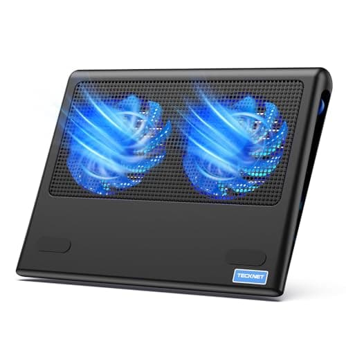 TECKNET Laptop Cooling Pad - 12"-15.6" Laptops Cooler, Powerful Cooler and Ultra Quiet for Gaming Laptops Pad, 2 Wind Speed Adjustable, USB A & C Powered Cooler Stand with Laptop Fan LED (Blue) - Image 1