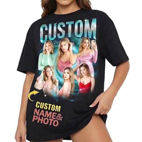 Custom Bootleg Rap Tee Personalized Face T-Shirt with Your Favorite Photo & Custom Text Retro Vintage Graphic Shirt Star of the Show Birthday Gift for Him Her - Image 1
