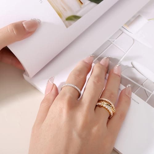 Silver Rings For Women, 18k White Gold Plating And Featuring Round Cubic Zirconia (Cz) Stones, These Stackable Rings Make Exquisite Thoughtful Gifts Special Occasions Such As Birthdays And Weddings - Thumbnail 4