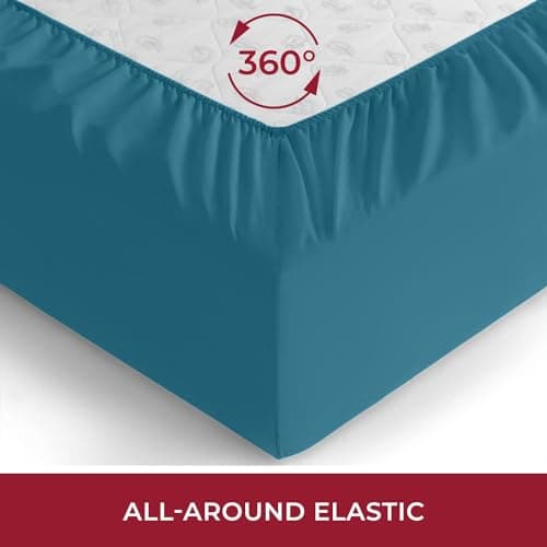 Mellanni Twin Fitted Sheet - Iconic Collection Bedding Sheets with up to 16 inch Deep Pocket - Soft & Cooling - Fade & Stain Resistant - 1 PC (Twin, Teal) - Thumbnail 4