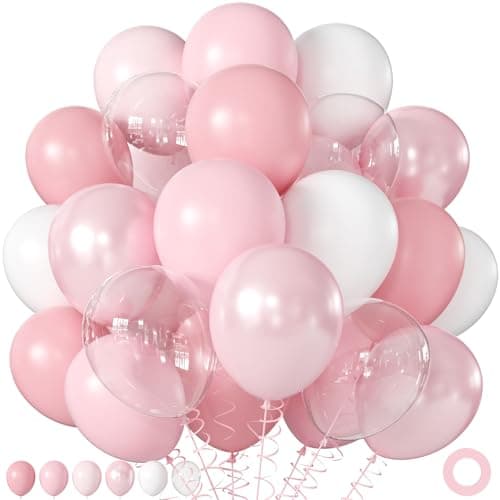 Pearl Pink Balloons, 60Pcs 12Inch Pink and White Balloons Including Double Stuffed Pink Pastel Macaron Light Pink White Clear Balloons for Wedding Bridal Shower Baby Shower Birthday Party Decorations - Image 1