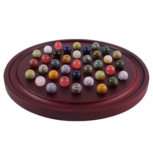 HOROW 12.6 Inches Large Marble Solitaire Board Game Wooden Classic Natural Stone Marbles Solitaire Game Set Containing 36 Colored Natural Stone Marbles Strategy and Smart Games (red Walnut) - Image 1