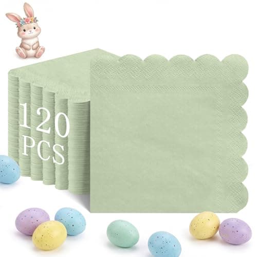 NatNarr 120 Pcs Cocktail Napkins Sage Green Easter Napkins Disposable Dessert Beverage Napkin Scalloped Paper Napkin for Wedding, Bridal Baby Shower, Birthday, 5 x 5 Inch - Image 1